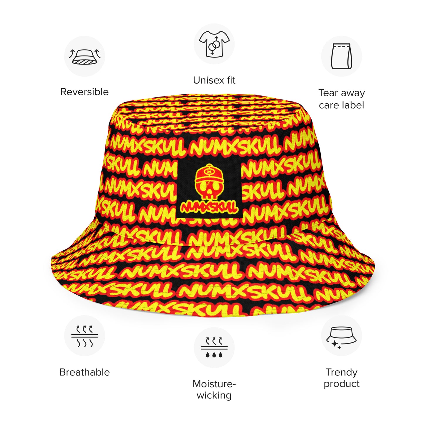 REVERSIBLE BUCKET HAT X RED/YELLOW LOGO