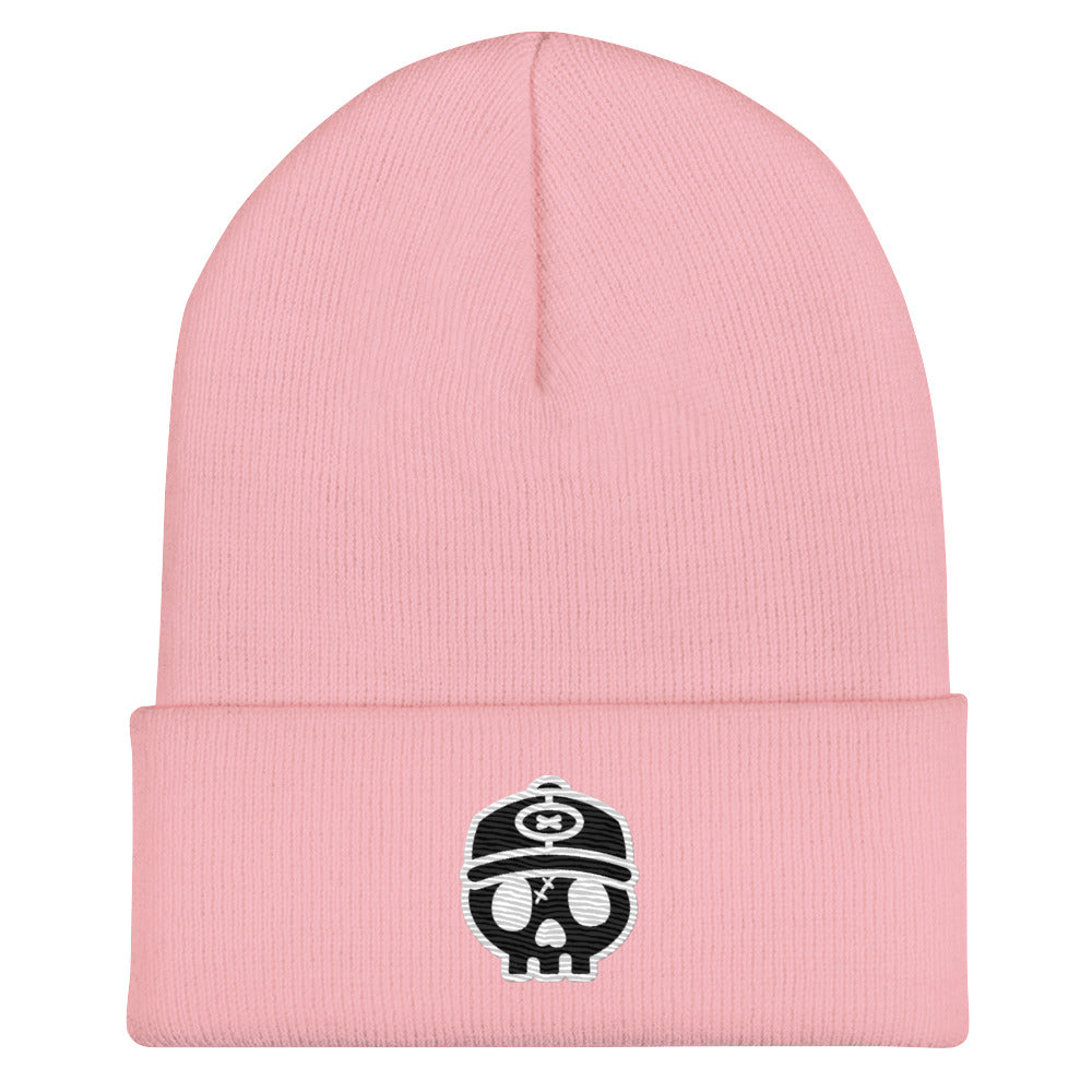 ORIGINAL SKULL EMBROIDERED CUFF BEANIE X POWDER PINK