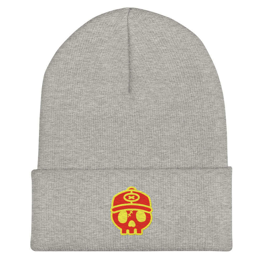 HEATHER GRAY X EMBROIDERED CUFF BEANIE X RED LOGO