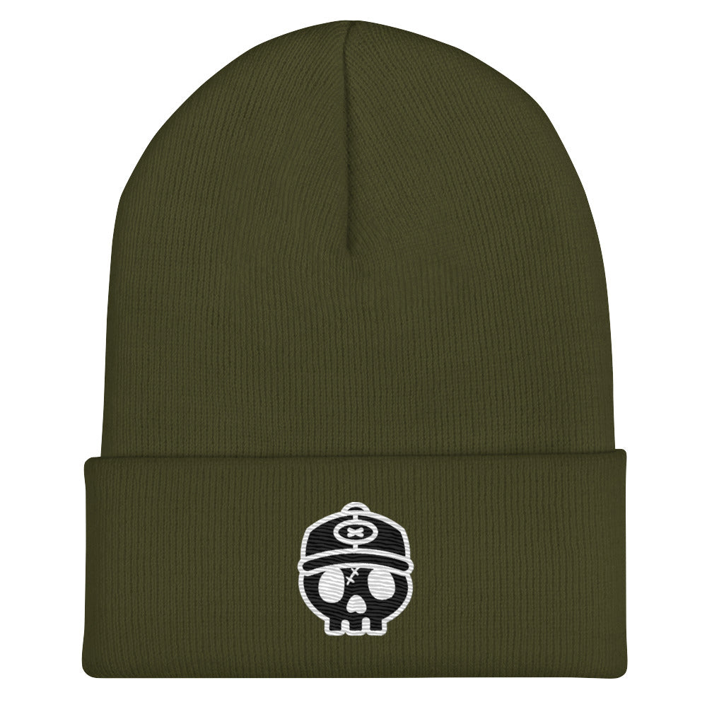 ORIGINAL SKULL EMROIDERED CUFF BEANIE X ARMY GREEN