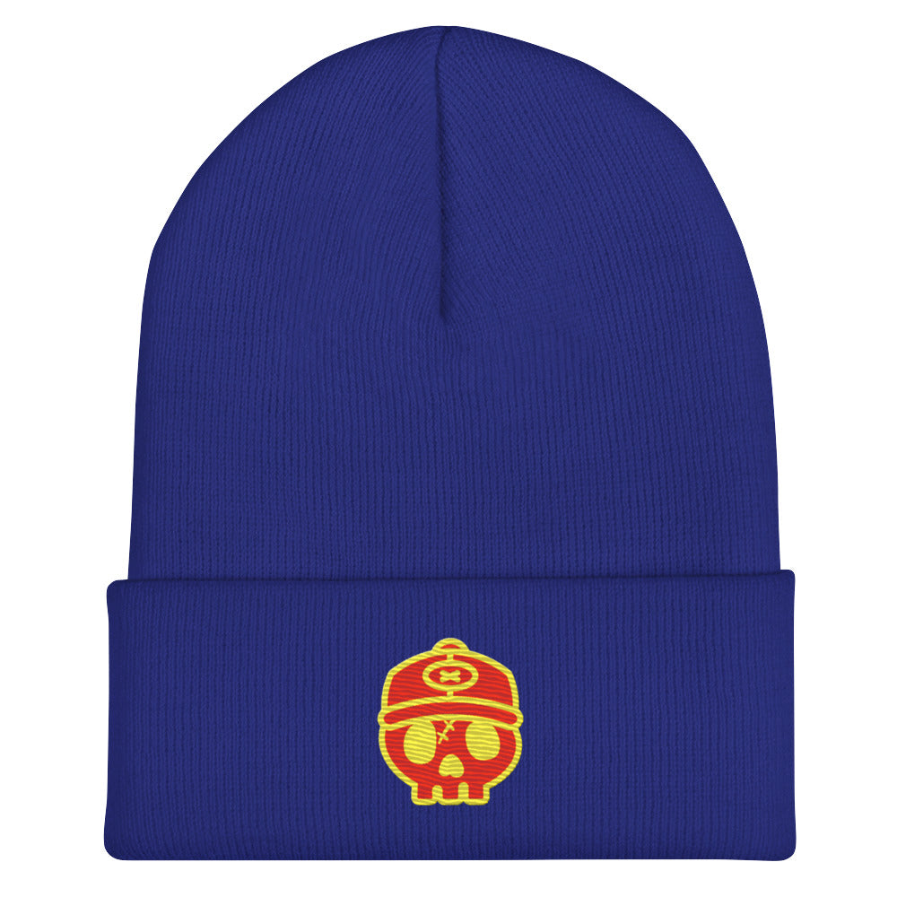 ROYAL BLUE X EMBROIDERED CUFF BEANIE X RED LOGO