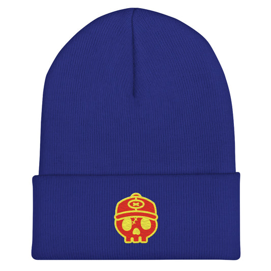 ROYAL BLUE X EMBROIDERED CUFF BEANIE X RED LOGO