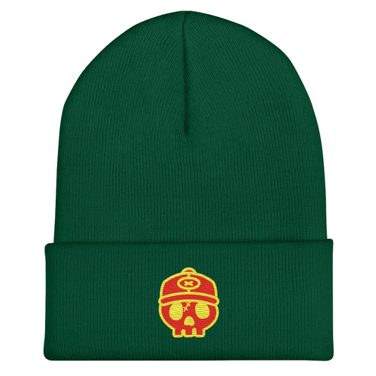 FOREST GREEN X EMBROIDERED CUFF BEANIE X RED LOGO