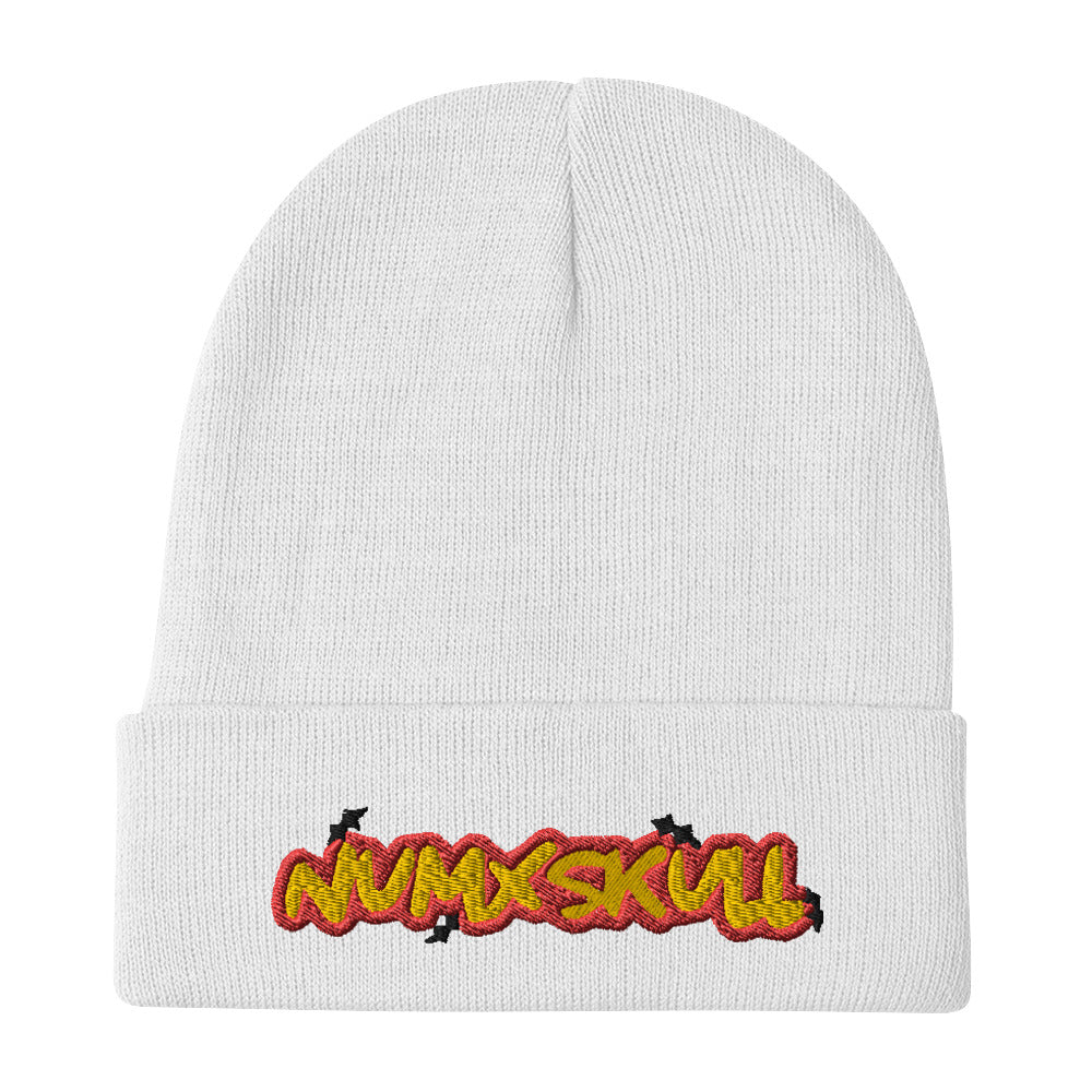 WHITE EMBROIDERED BEANIE X STITCHES X UNISEX